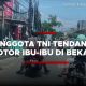 Viral video Anggota TNI menendang motor wanita yang tengah berboncengan dengan anaknya di Pondok Gede, Bekasi, Senin 24 April 2023.
